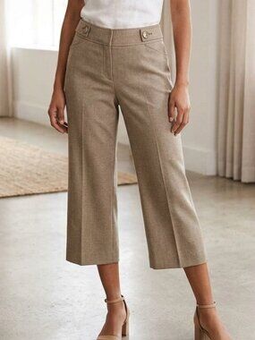 Ann Taylor Women’s 4 Tan Capri Pants Wide Leg Trouser Button Waist Business